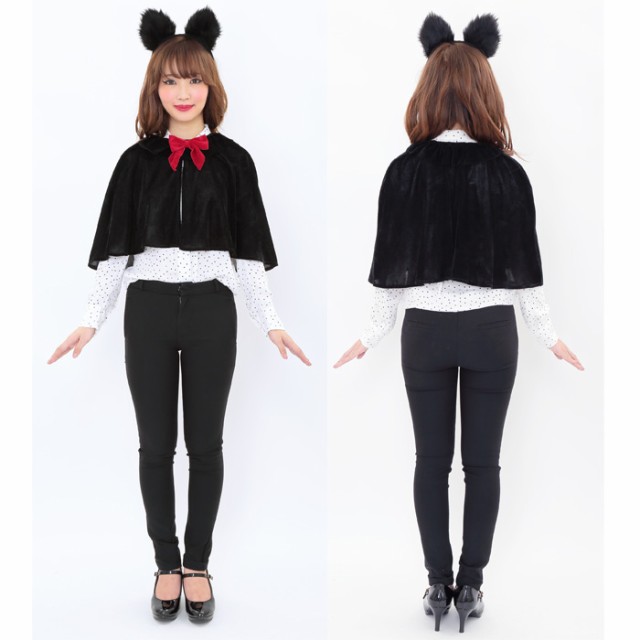 【全商品オープニング価格 特別価格】 ブラックキャット マント セット 魔女 ブラック 黒 ポンチョ コスプレ衣装