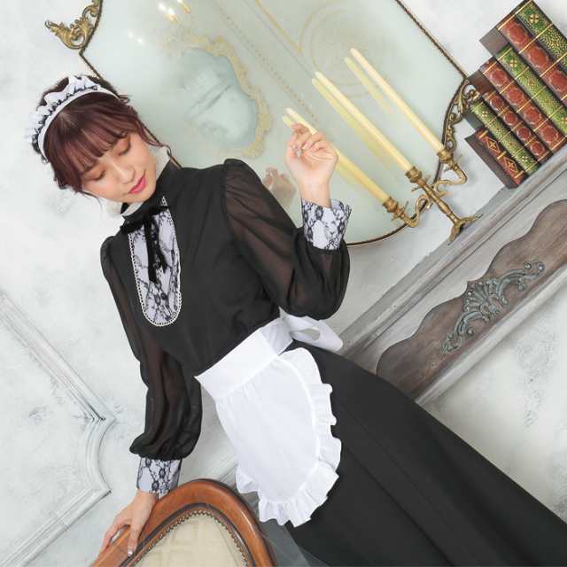 送料無料 ノーブルロングメイド ロングドレス ロング丈 ロング メイド メイド服 エプロン カチューシャ ブラック ロリータ ゴスロリ ワンの通販はau Pay マーケット キラキラ アイランド