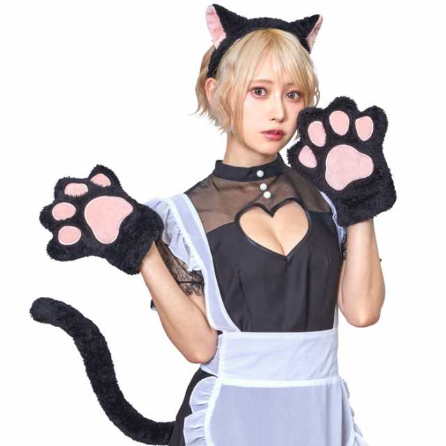 黒 肉球 手袋 グローブ 猫 コスプレ 仮装 ハロウィン もふもふ