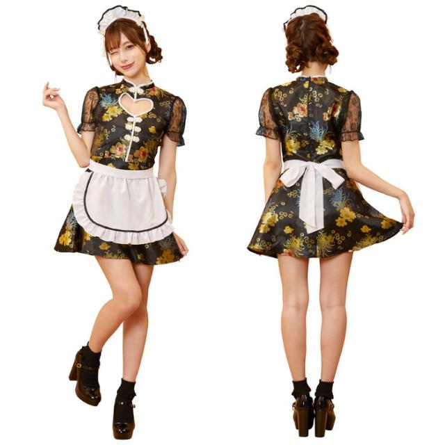 クロミサンリオメイド服チャイナ服中国中華ハロウィンハローウィンパーティーレース Amazon.co.jp: クロミ チャイナ ロリータ メイド 5点セット M