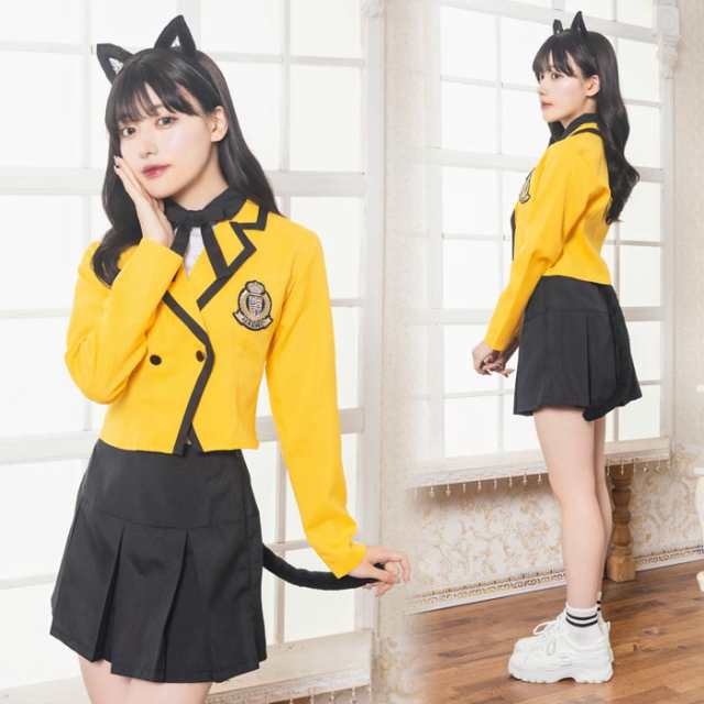 黒猫 × 黄色い制服 夏帆 猫耳カチューシャ ミニ丈 スカート ジャケット