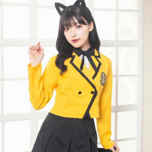 黒猫 × 黄色い制服 夏帆 猫耳カチューシャ ミニ丈 スカート ジャケット