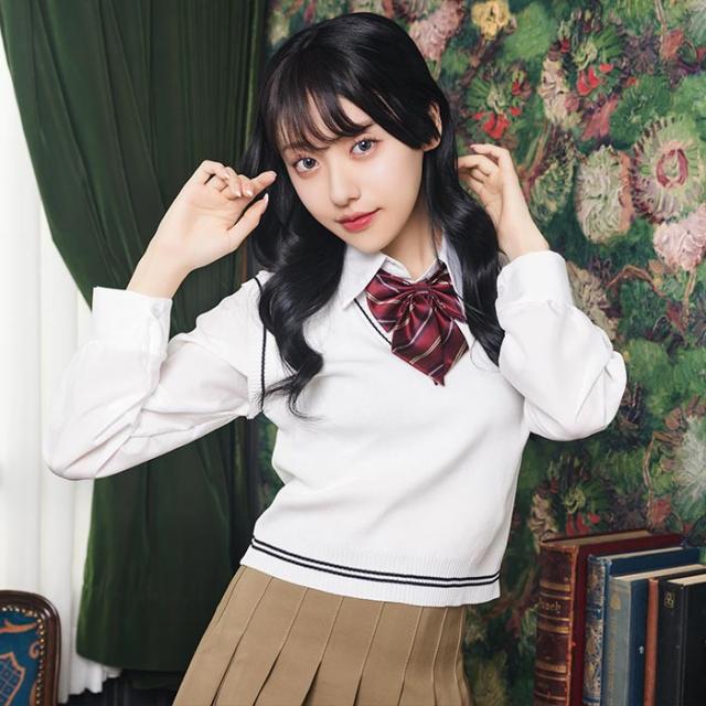 送料無料 オルチャンセーラー ニットベスト ホワイト×モカ セーラー  