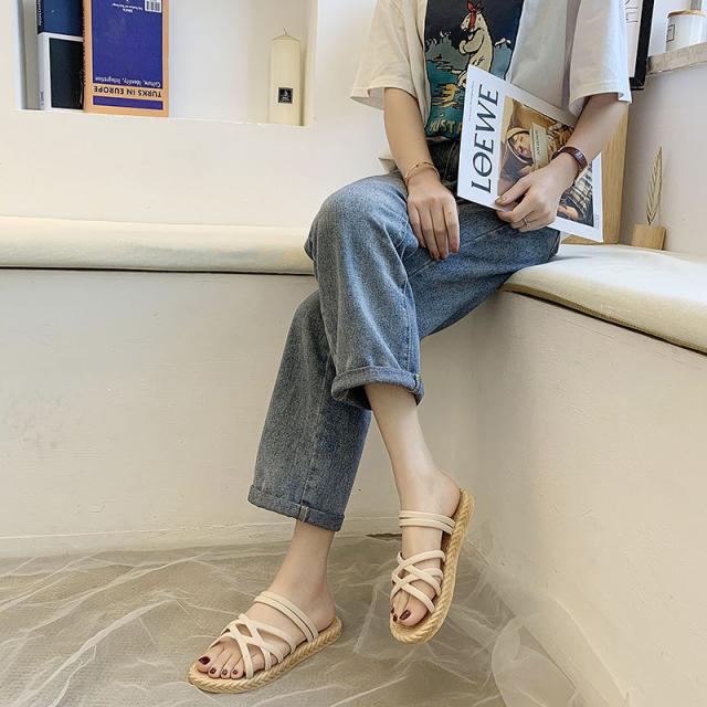 【1！2点購入＆クーポン利用で】フラットサンダル レディース クロスストラップ ビーチサンダル かわいい おしゃれ 歩いやすい スリッパ 軽量 疲れにくい サマー フラットサンダル