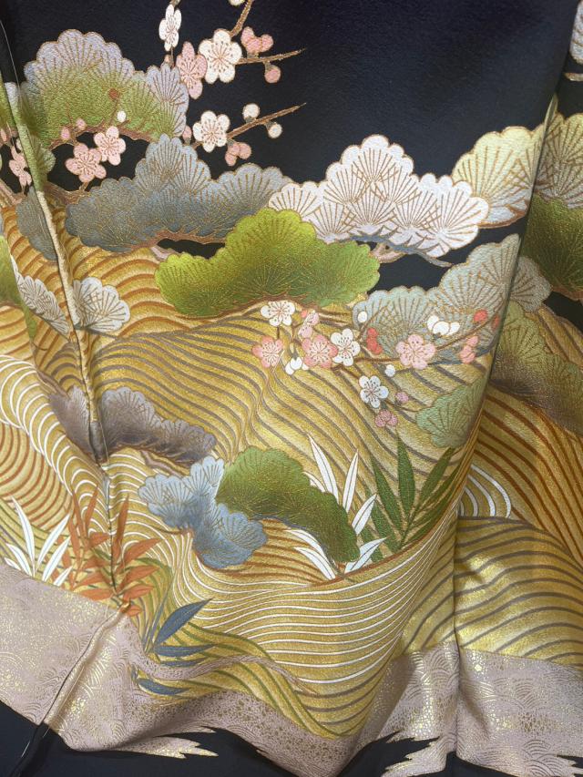 平和屋着物○上質なお召 間道 正絹 逸品 DAAV1438tw