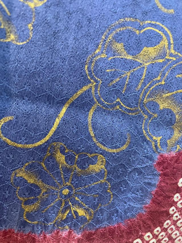 附下訪問着】絞り 辻が花風 薄黄色 難あり