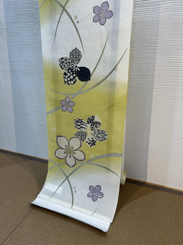 【ゆかた】イエロー×クリームぼかし桔梗