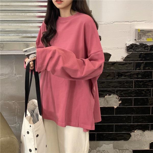 2点購入で10％OFFクーポン配布中!！カットソー ロングTシャツ 長袖 韓国 ロンティー 韓国ファッション スリット ロンティ おしゃれ 無地 白 2点購入で200円OFF!】カットソー ロングTシャツ 長袖 韓国
