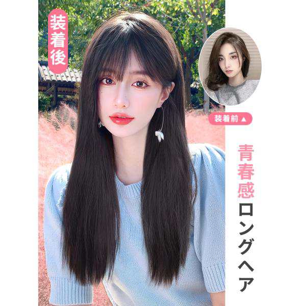 ウィッグ ロング フルウィッグ ストレート 自然 ウイッグ 黒髪 ...