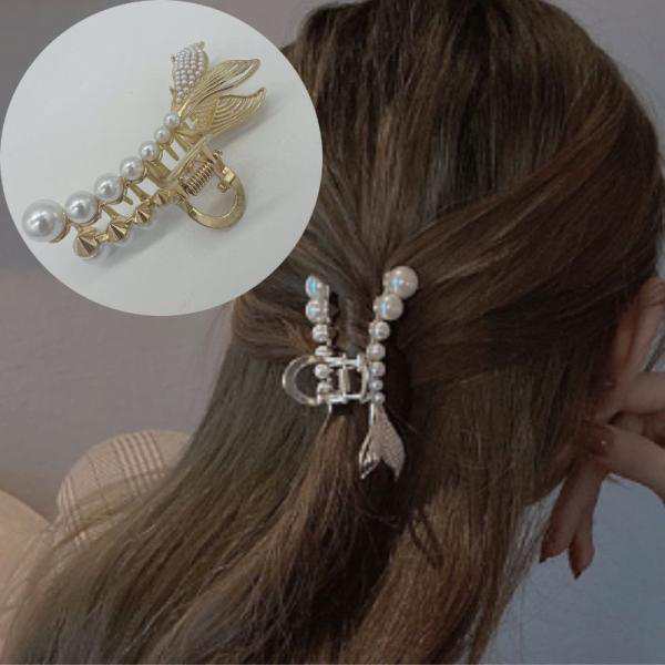パール ヘアクリップ ハーフアップ シュシュ ゴールド バレッタ 可愛い 通販