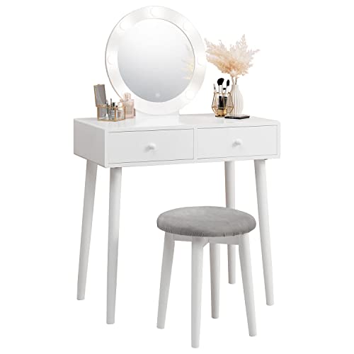 萩原 ドレッサー 鏡台 化粧台 女優ミラー LEDライト7個付 三色