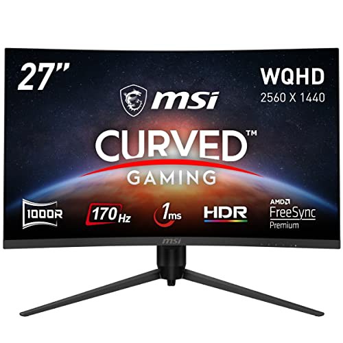 MSI 湾曲ゲーミングモニター G271CQP E2 27インチ/WQHD/VAパネル/170Hz/1ms/湾曲率1000R/FreeSync