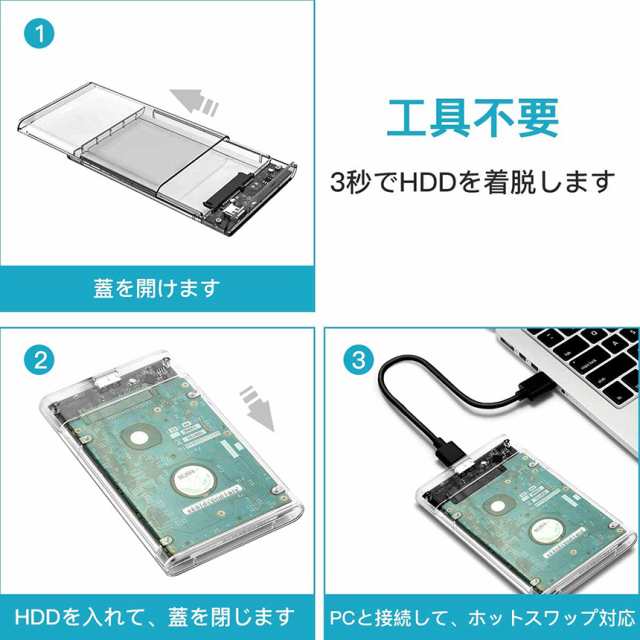 YFFSFDC USB3.0 2.5インチ HDD SSDケース USB3.0接続 SATA III 外付けハードディスク 5Gbps 高速