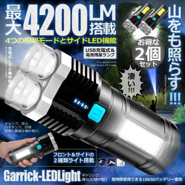 懐中電灯 2点セット 作業灯 LED 充電式 強力 高輝度 防災 地震 高