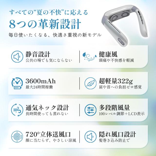 UNISEKA ネッククーラー 3600mAh 首掛け扇風機 UNISEKA W購入お得！爆買 ネッククーラー 首掛け扇風機 ネック