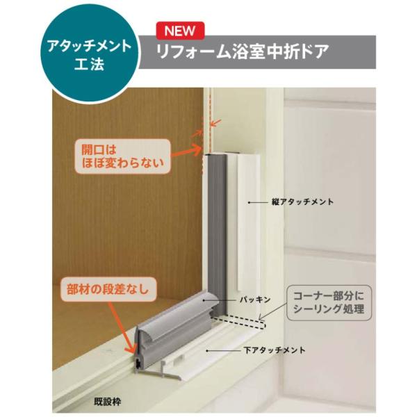 特注)リフォーム浴室中折れドア （w525-845mm h1287-2037mm