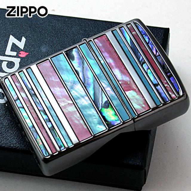 Zippo ジッポライター シェル 貝 インレイ 象嵌 ボーダー ブラック SHELL BORDER BK 1201S834 メール便専用商品