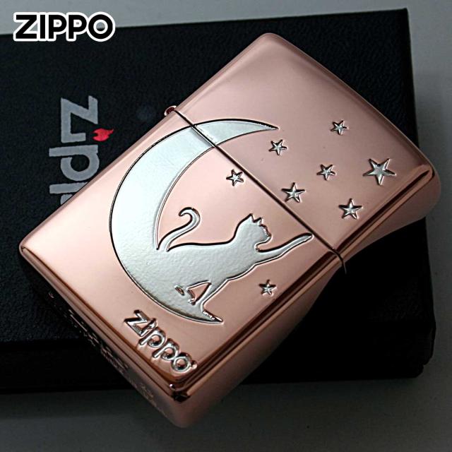 Zippo ジッポライター 月 ネコ シルエット 月と猫 ピンクゴールド PKG 1201S878 メール便専用商品