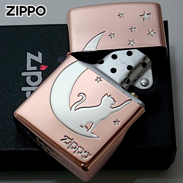 Zippo ジッポライター 月 ネコ シルエット 月と猫 ピンクゴールド PKG 1201S878 メール便専用商品_2