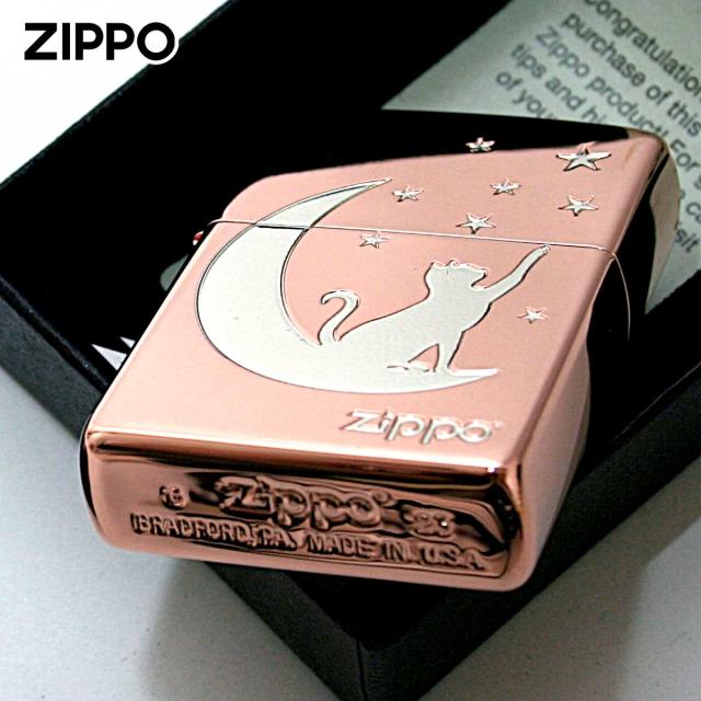 Zippo ジッポライター 月 ネコ シルエット 月と猫 ピンクゴールド PKG 1201S878 メール便専用商品_3