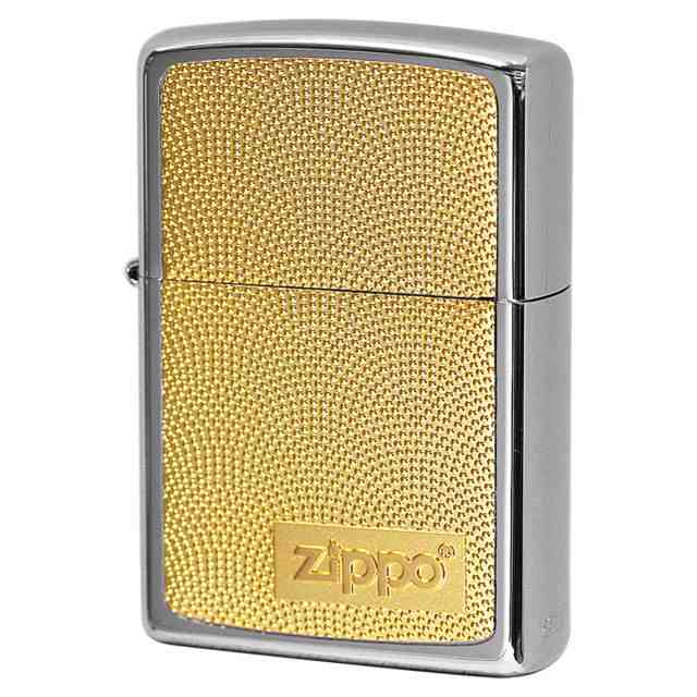 Zippo ジッポライター チタニウムコーティング ゴールドプレート貼り ロゴ ZIPPO LOGO ＃200 銀チタン 15-10 プレゼント 贈り物 男性 女