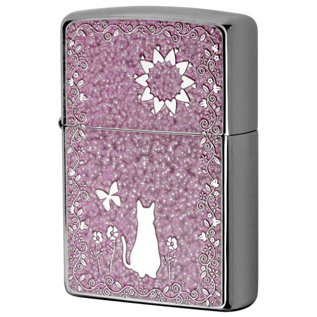 Zippo ジッポライター ネコ 猫 Cat ピンク ＃200 メタルプレート 両面加工 ニッケルメッキ 2MPP-Cat PK プレゼント 贈り物 男性 女性 可愛い メール便可の通販は