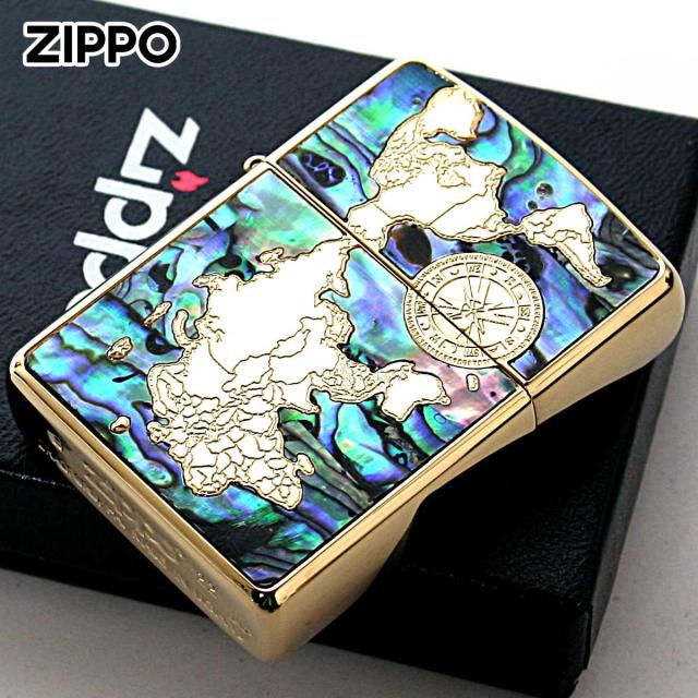 Zippo ジッポライター シェル 貝 インレイ 象嵌 ワールドマップ 銀メッキワールドマップ Shell World Map Gold Plate G メール便専用商品
