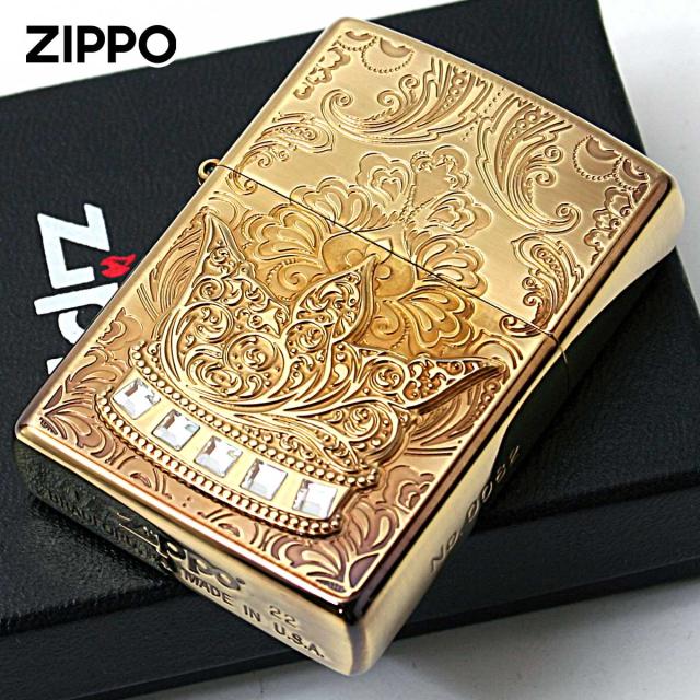 Zippo ジッポライター 王冠 クラウン メタル ラインストーン ブラスいぶし シリアル番号 A メール便専用商品