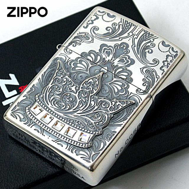 Zippo ジッポライター 王冠 クラウン メタル ラインストーン シルバーいぶし シリアル番号 B メール便専用商品