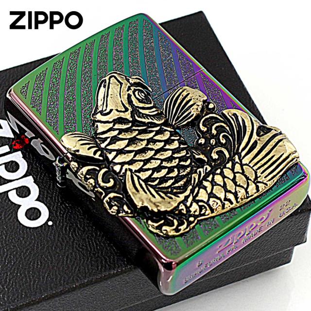 Zippo ジッポライター 鯉 龍 ドラゴン 登竜門 レインボー ブラスメタル貼り チタンコーティング TC-R Br メール便専用商品