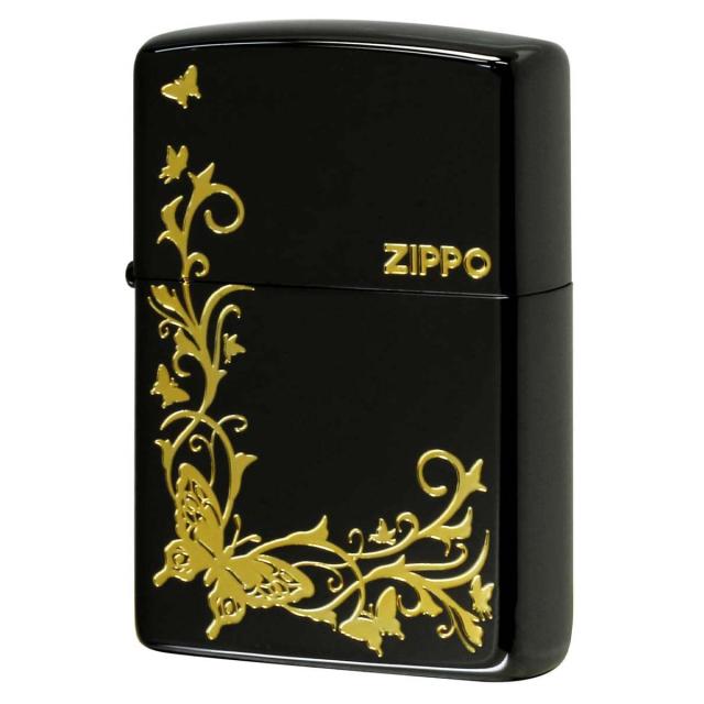 Zippo ジッポライター バタフライ アラベスク 蝶々 唐草 ブラックニッケル 金サシ BUTTERFLY DESIGN  2BKG-BUT プレゼント 贈り物 女性 かわいい メール便可の通販は