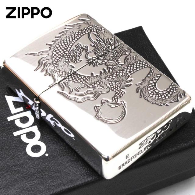 Zippo ジッポライター 龍 ドラゴン 2面連続加工 DRAGON 銀メッキいぶし仕上げ 2SI-DR3 メール便専用商品