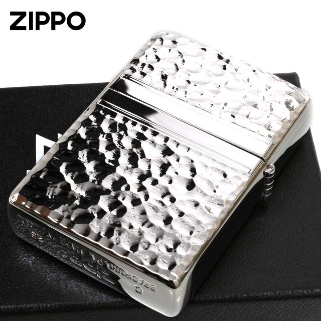 Zippo ジッポライター ハンマートーン 槌目 ジッポ ロゴ 銀メッキ HAMMER TONE ZIPPO LOGO 2S-ZHAMMER メール便専用商品_1