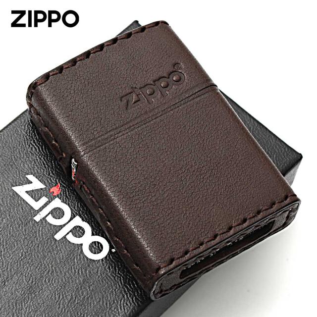 Zippo ジッポライター 革巻き 牛革 レザー ジッポ ロゴ ブラウン ハンドメイド 手縫い REAL LEATHER ZIPPO LOGO DB-5 メール便専用商品