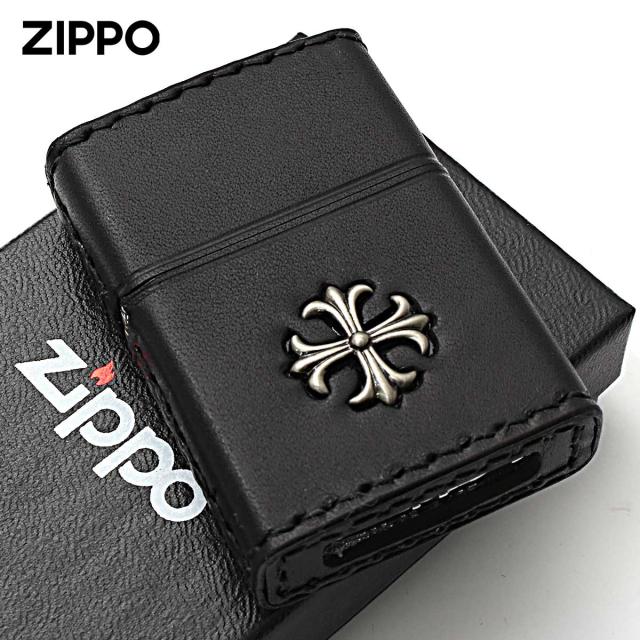 Zippo ジッポライター 牛革巻き クロス 十字架 Cross ブラック クロス 手縫い 2CM-3BK メール便専用商品