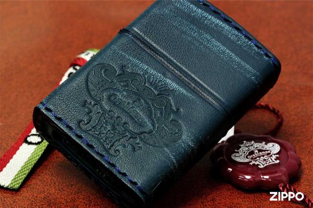 Zippo ジッポライター オロビアンコ 本牛革 手縫い ダメージネイビー 