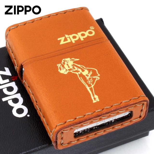 Zippo ジッポライター 革巻き ウインディ 金箔押し キャメル LB-WG メール便専用商品