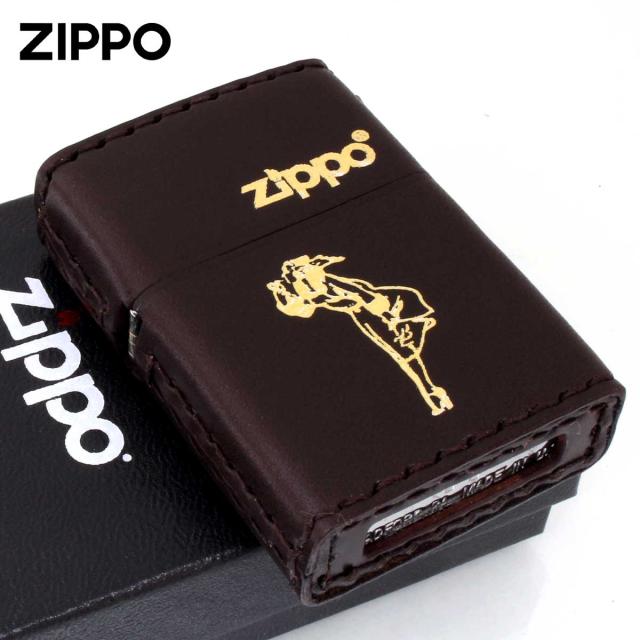 Zippo ジッポライター 革巻き ウインディ 金箔押し ダークブラウン DB-WG メール便専用商品