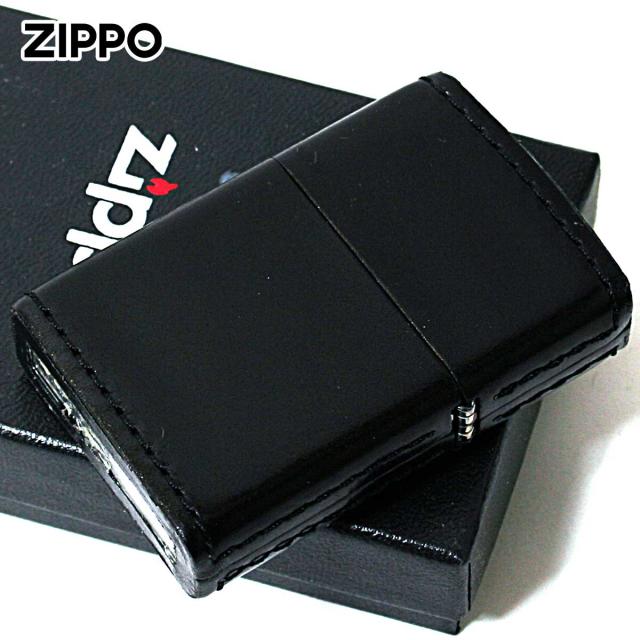 Zippo ジッポライター 革巻き 本革 コードバン 馬 ホース 黒 ブラック メール便専用商品_1
