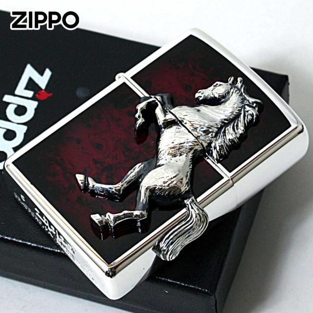 Zippo ジッポライター 馬 ホース 2面連続メタル ウイニング ウィニー レッドマーブル ディープレッド メール便専用商品
