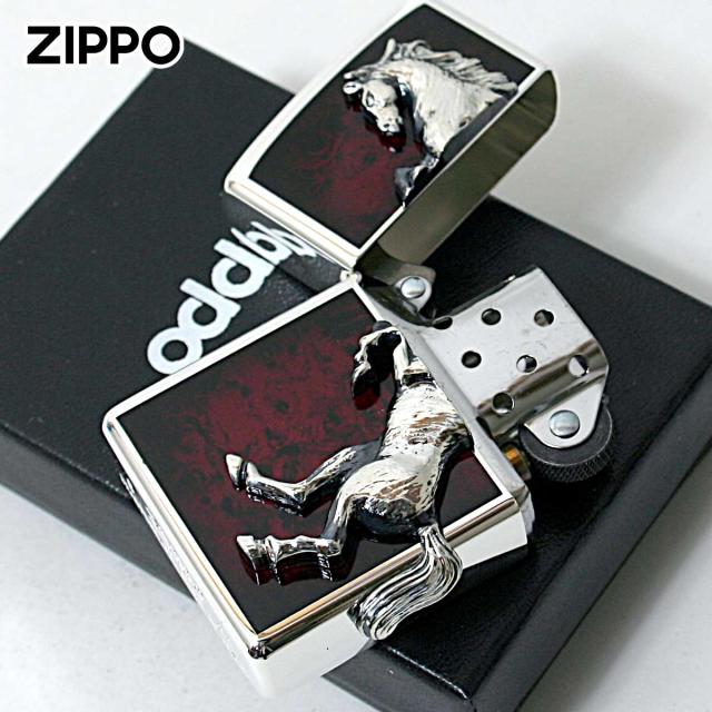 Zippo ジッポライター 馬 ホース 2面連続メタル ウイニング ウィニー レッドマーブル ディープレッド メール便専用商品_2