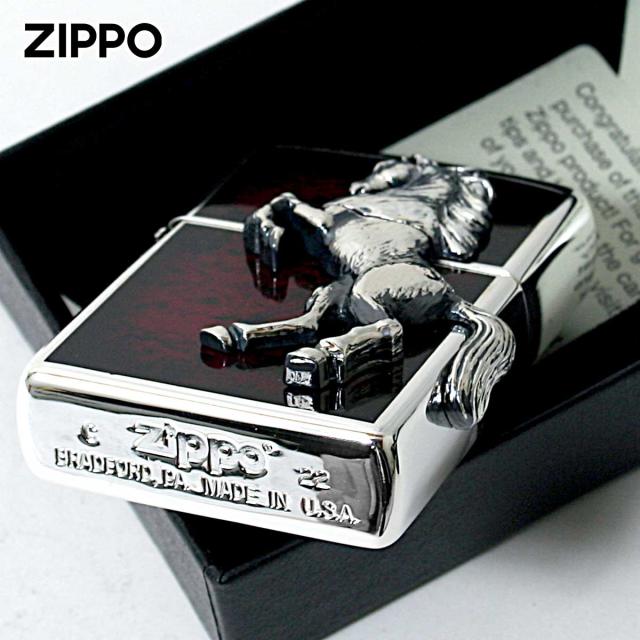 Zippo ジッポライター 馬 ホース 2面連続メタル ウイニング ウィニー レッドマーブル ディープレッド メール便専用商品_3