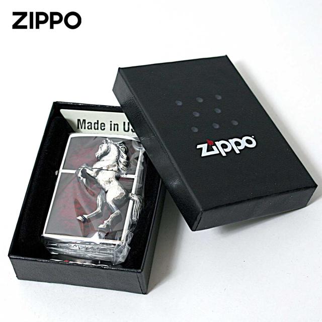 Zippo ジッポライター 馬 ホース 2面連続メタル ウイニング ウィニー レッドマーブル ディープレッド メール便専用商品_4