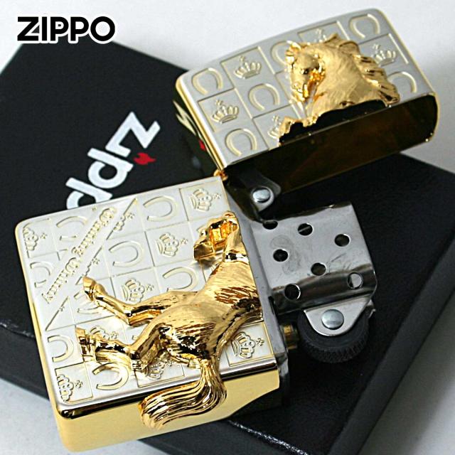 Zippo ジッポライター 馬 ホース 2面連続メタル ウイニング ウィニー グランドクラウン サテン ゴールド SG メール便専用商品_2