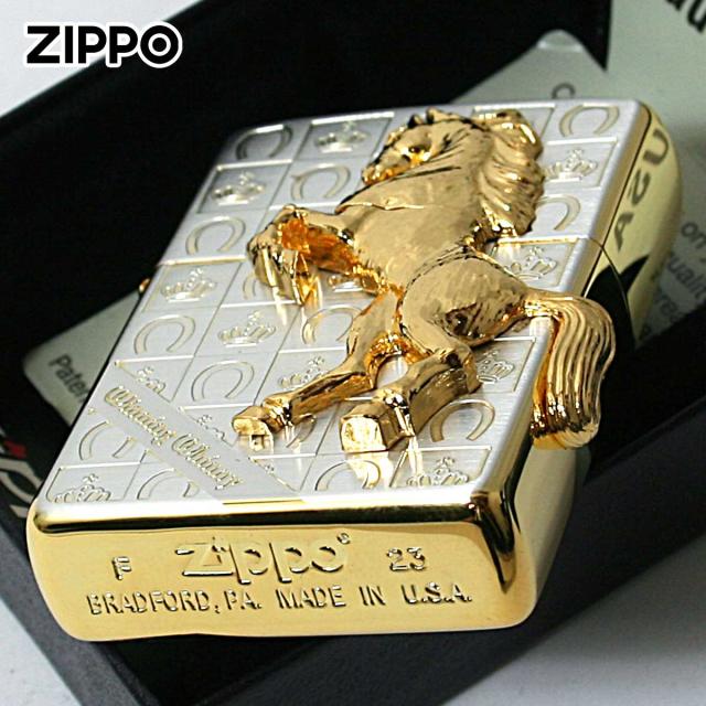 Zippo ジッポライター 馬 ホース 2面連続メタル ウイニング ウィニー グランドクラウン サテン ゴールド SG メール便専用商品_3