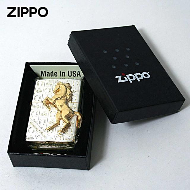 Zippo ジッポライター 馬 ホース 2面連続メタル ウイニング ウィニー グランドクラウン サテン ゴールド SG メール便専用商品_4