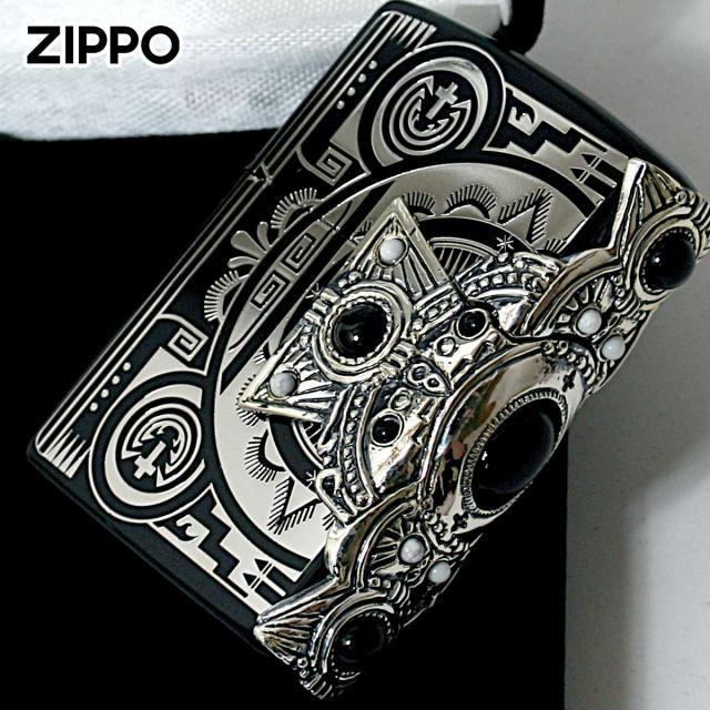 Zippo ジッポライター ネイティブアメリカン 十字架 オニキス ハウライト 天然石 スピリット BK クロス メール便専用商品