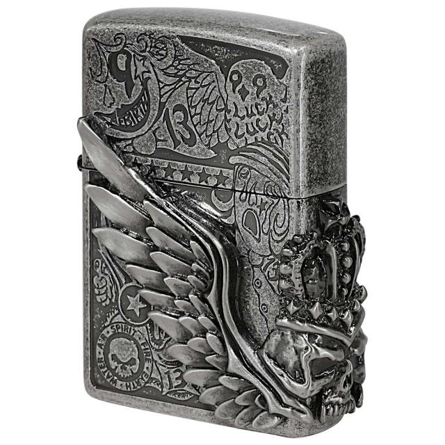 Zippo ジッポライター スカル ドクロ 骸骨 羽 ウイング フォーチュンヘッド いぶしバレル Fortune Head SV プレゼント 贈り物 男性 かっこいい アンティーク風の通販は