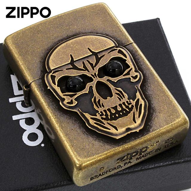Zippo ジッポライター ビックメタル スカル 骸骨 ドクロ オニキス 天然石 スカル＆オニキス メール便専用商品
