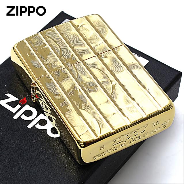 Zippo ジッポライター アーマー ウェーブカット 両面加工 彫刻 金メッキ ARMOR Wave Cut 162GWCA メール便専用商品